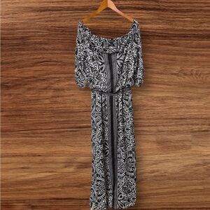 White House Black Market Black & White Flowy Boho Printed Maxi Dress